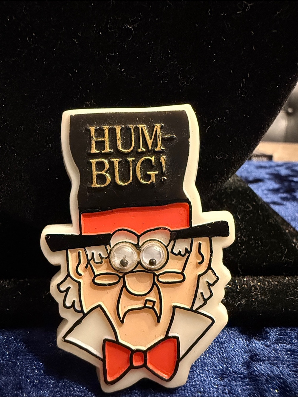 Vintage American greetings Scrooge humbug, googly eye brooch